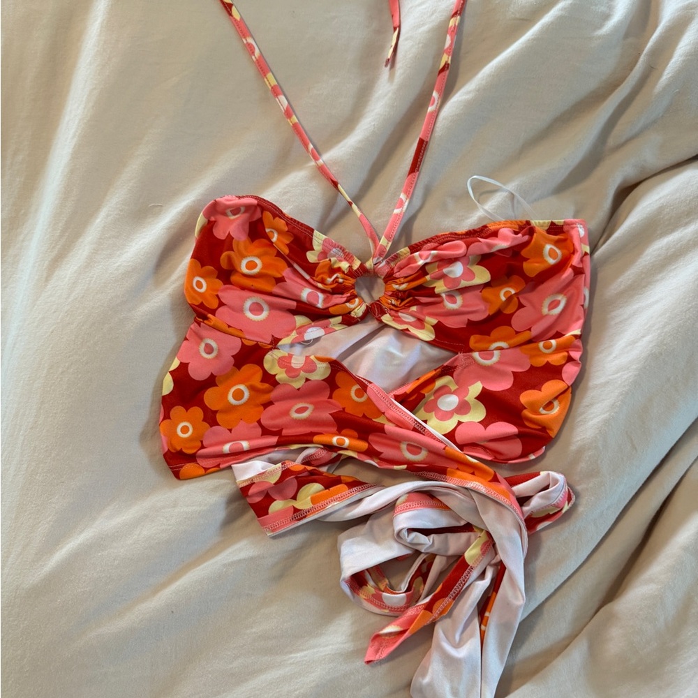 Floral Halter Top with Tie Straps
